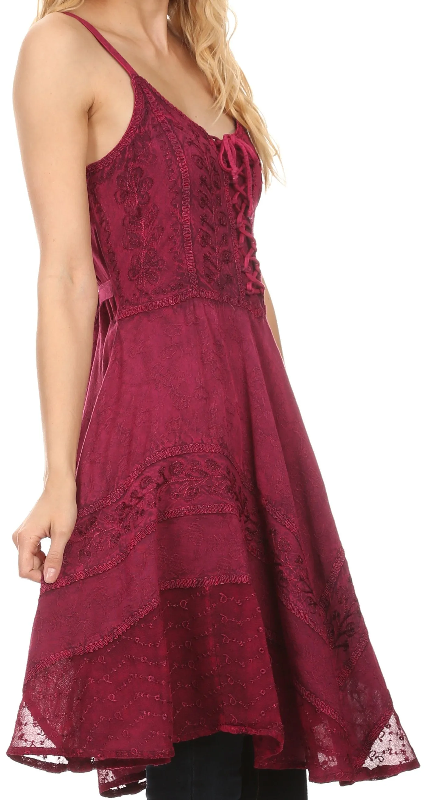 Sakkas Calleea Mid Length Embroidery Sleeveless Spaghetti Strap Corset Batik Dress