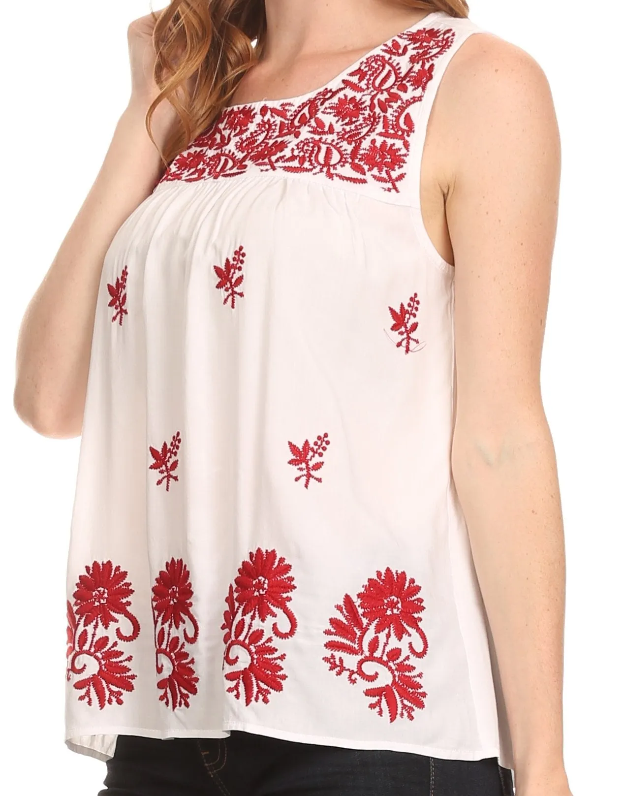 Sakkas Devika Sleeveless Tank Top Batik Blouse With Embroidery