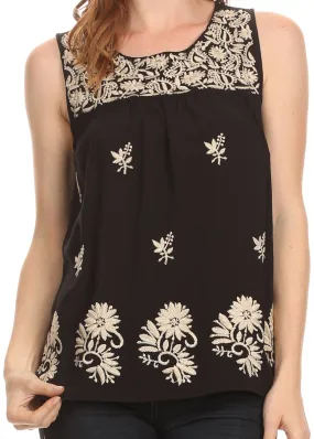 Sakkas Devika Sleeveless Tank Top Batik Blouse With Embroidery