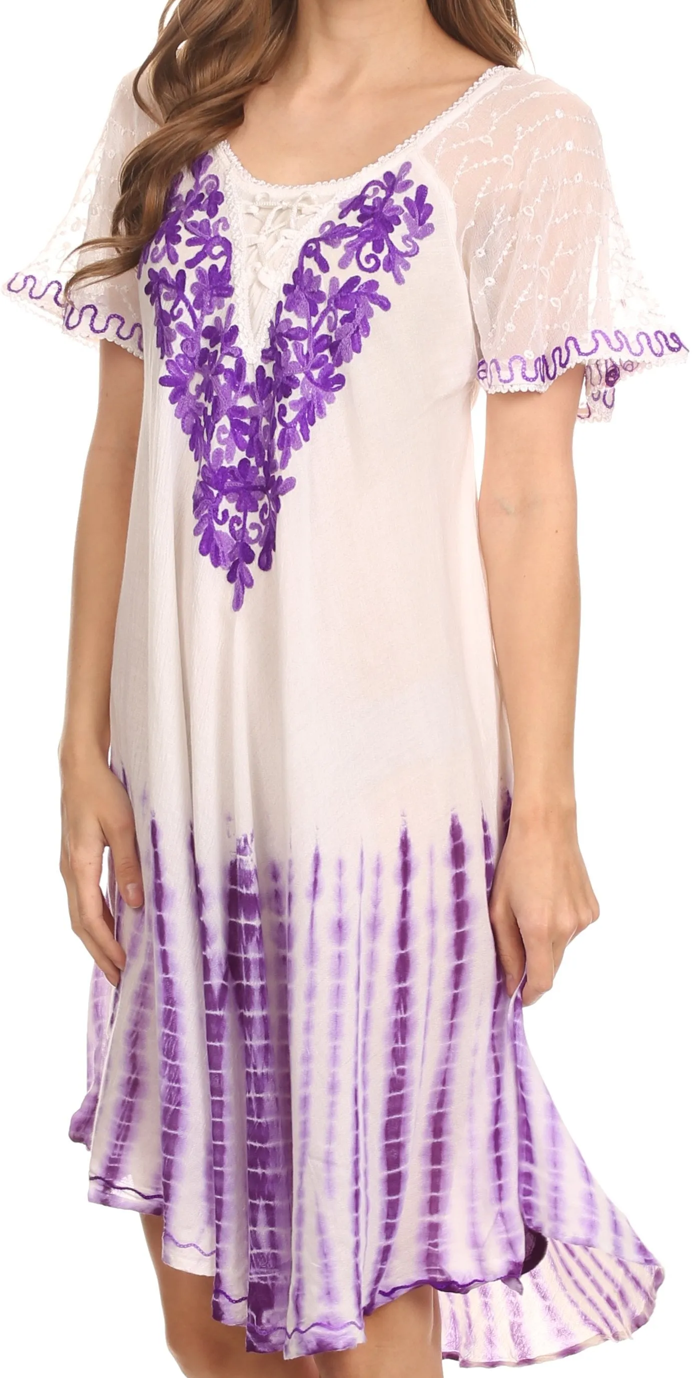 Sakkas Francea Mid Length Caftan Embroidered Cap Sleeves Dress / Cover Up