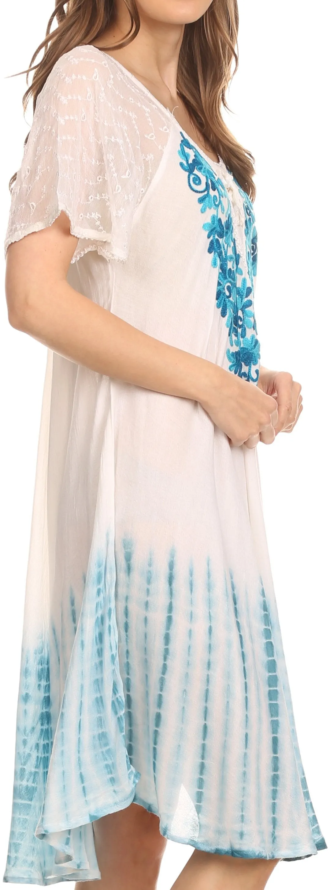 Sakkas Francea Mid Length Caftan Embroidered Cap Sleeves Dress / Cover Up