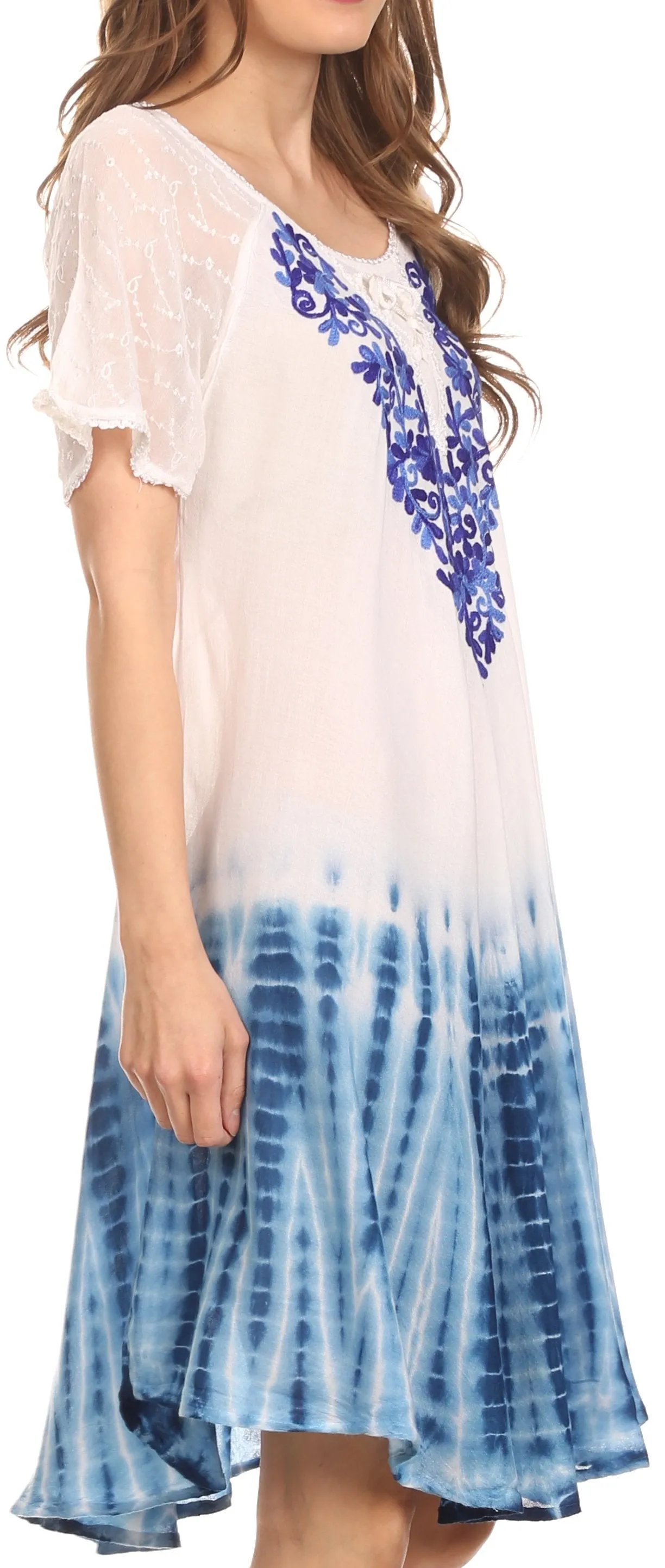 Sakkas Francea Mid Length Caftan Embroidered Cap Sleeves Dress / Cover Up