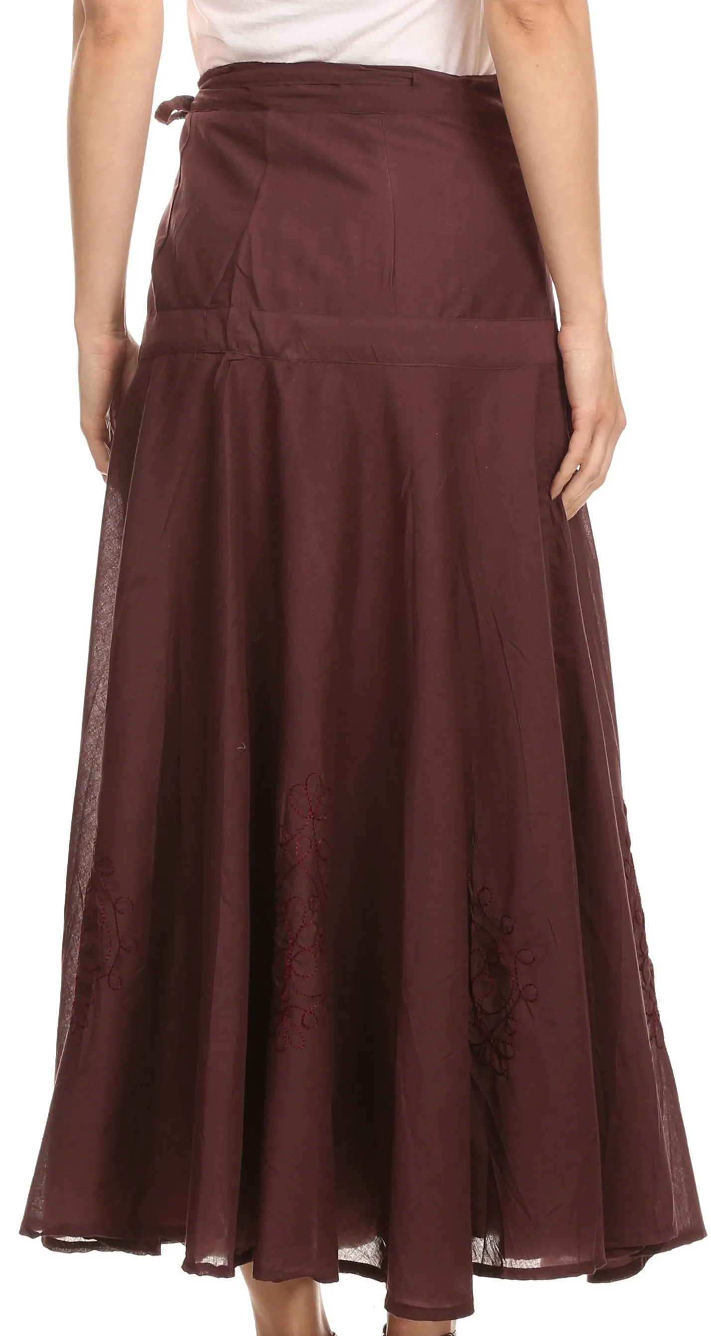 Sakkas Harriet Long Tall Adjustable Embroidered Wrap Around Skirt With Waist Tie