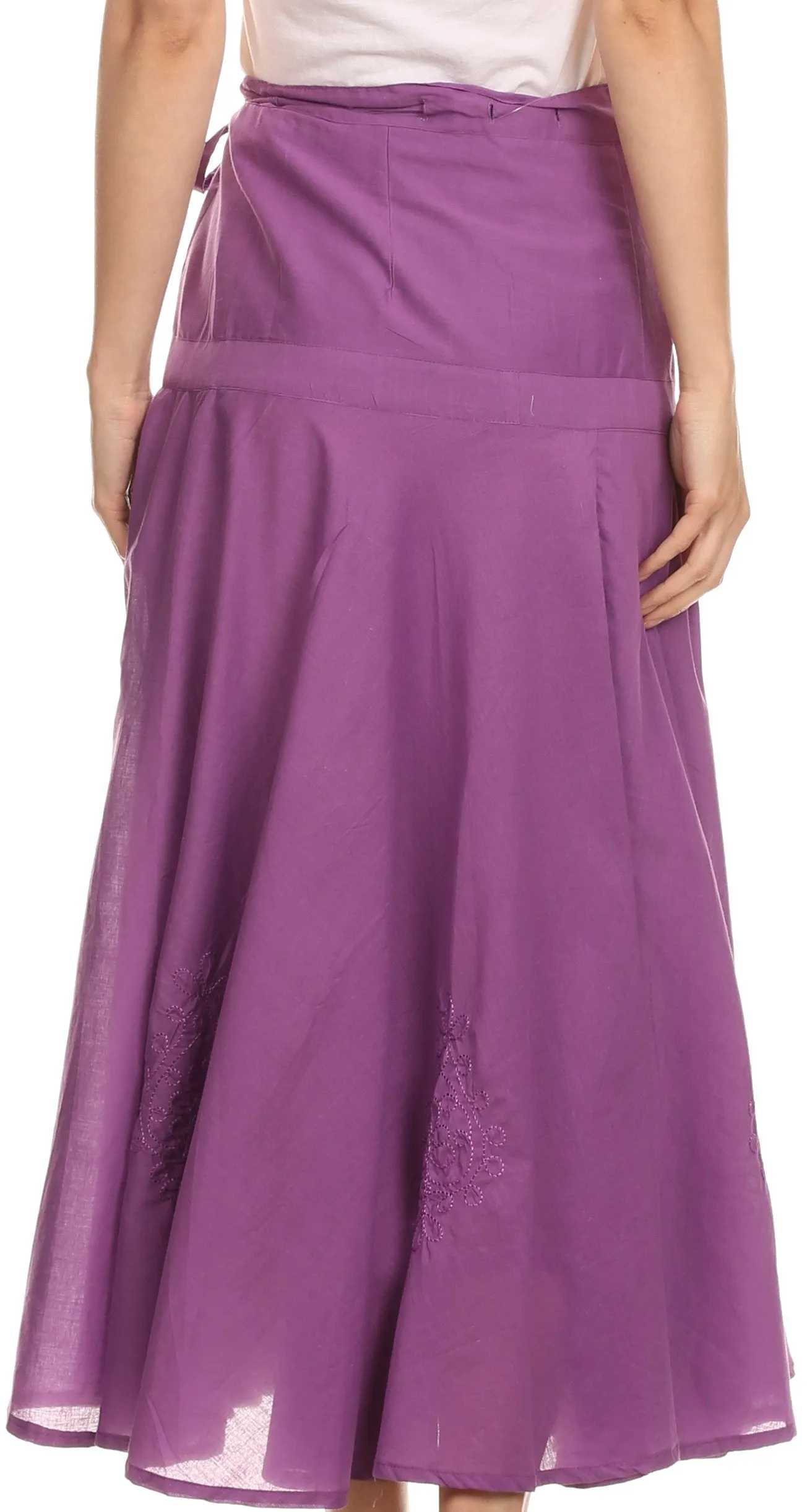 Sakkas Harriet Long Tall Adjustable Embroidered Wrap Around Skirt With Waist Tie