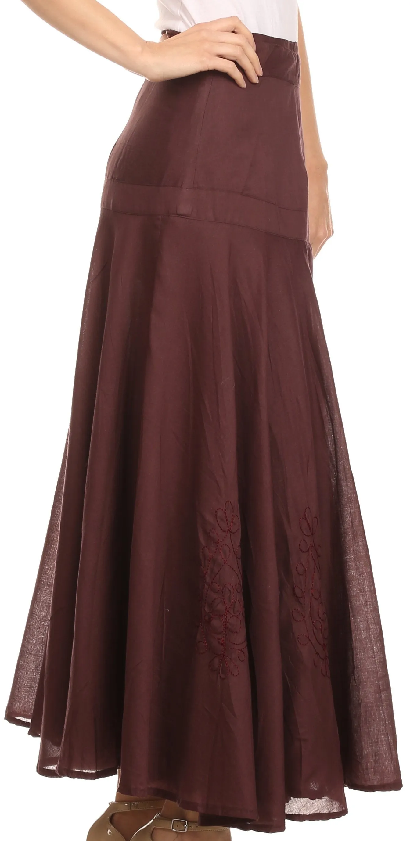 Sakkas Harriet Long Tall Adjustable Embroidered Wrap Around Skirt With Waist Tie