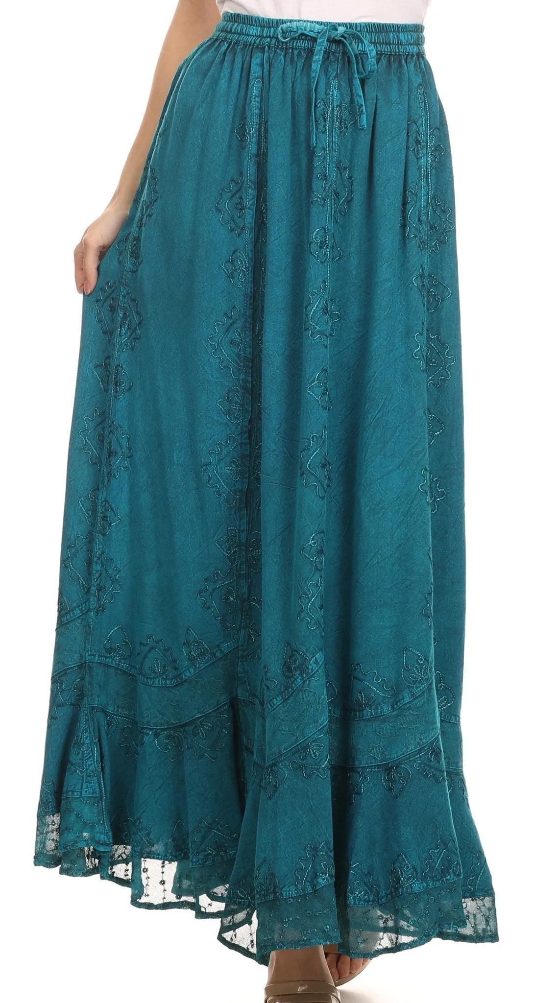 Sakkas Jaclyn Adjustable Skirt With Lace Embroidered Trim And Detailed Embroidery