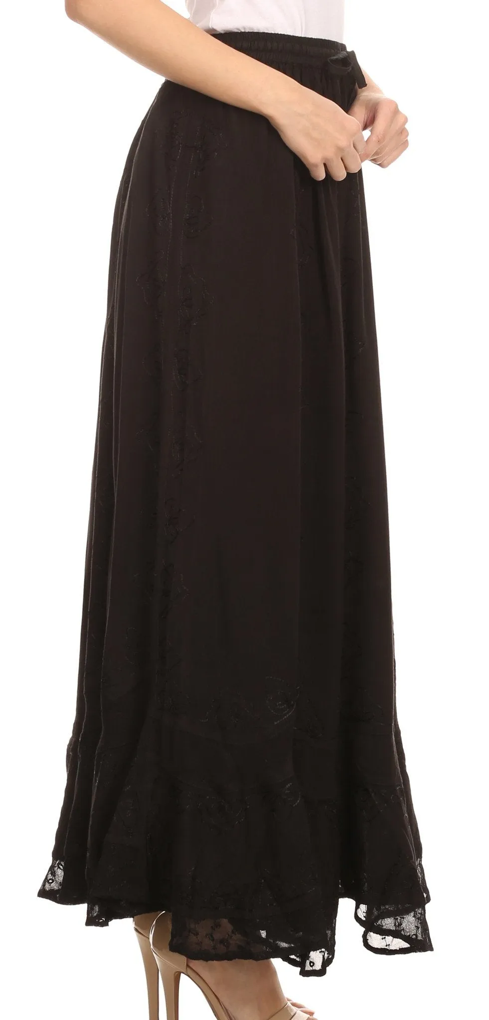 Sakkas Jaclyn Adjustable Skirt With Lace Embroidered Trim And Detailed Embroidery