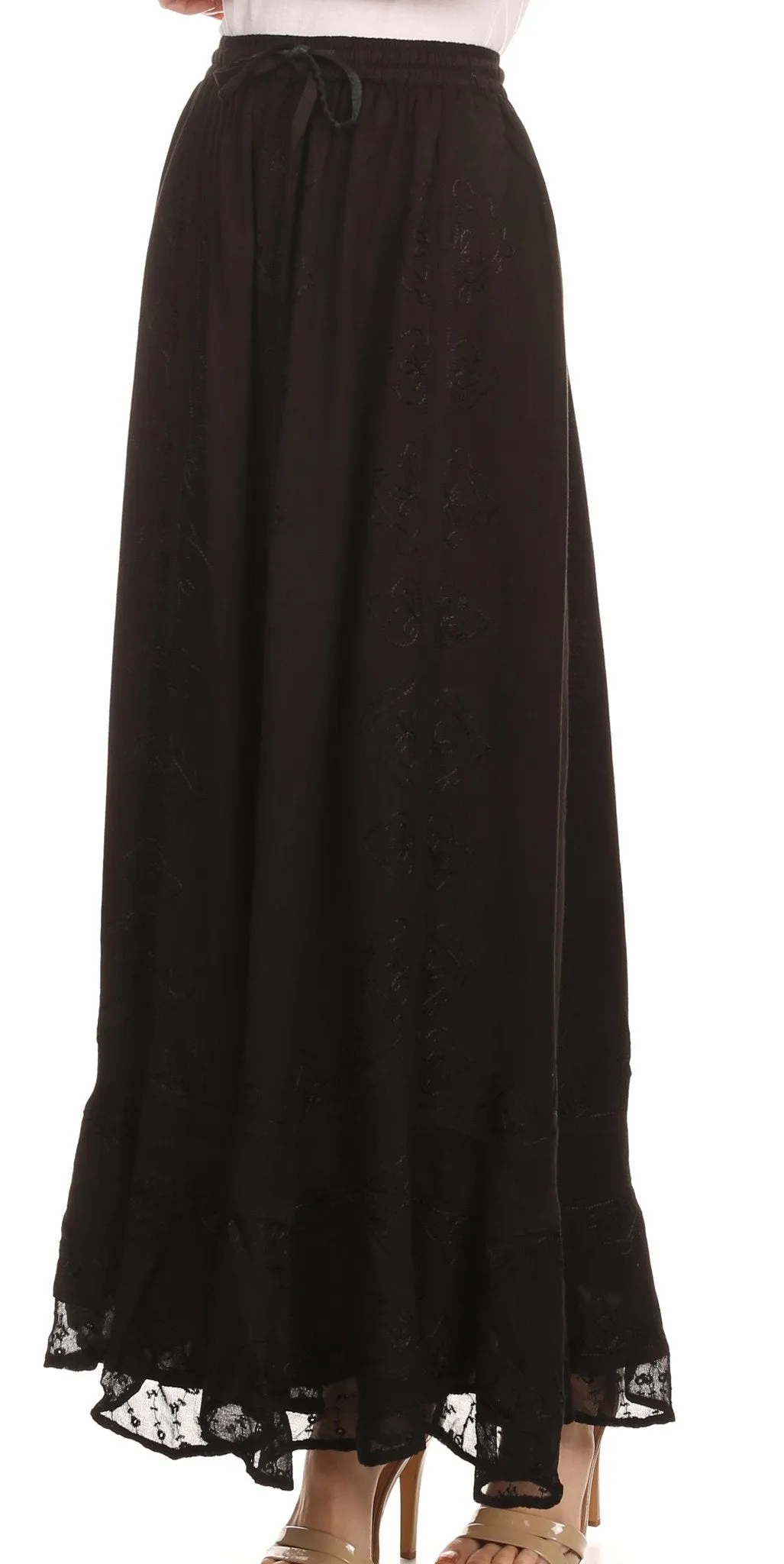 Sakkas Jaclyn Adjustable Skirt With Lace Embroidered Trim And Detailed Embroidery