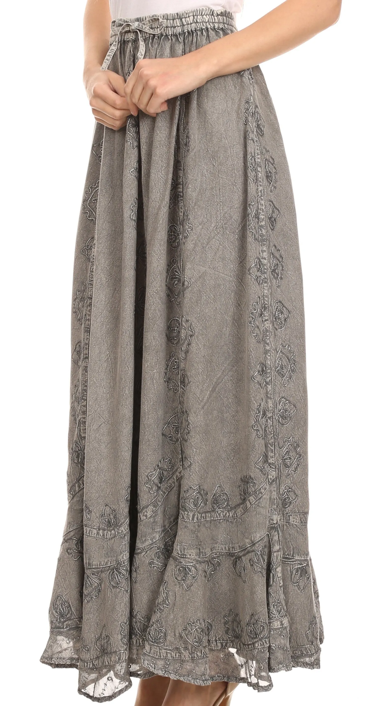 Sakkas Jaclyn Adjustable Skirt With Lace Embroidered Trim And Detailed Embroidery