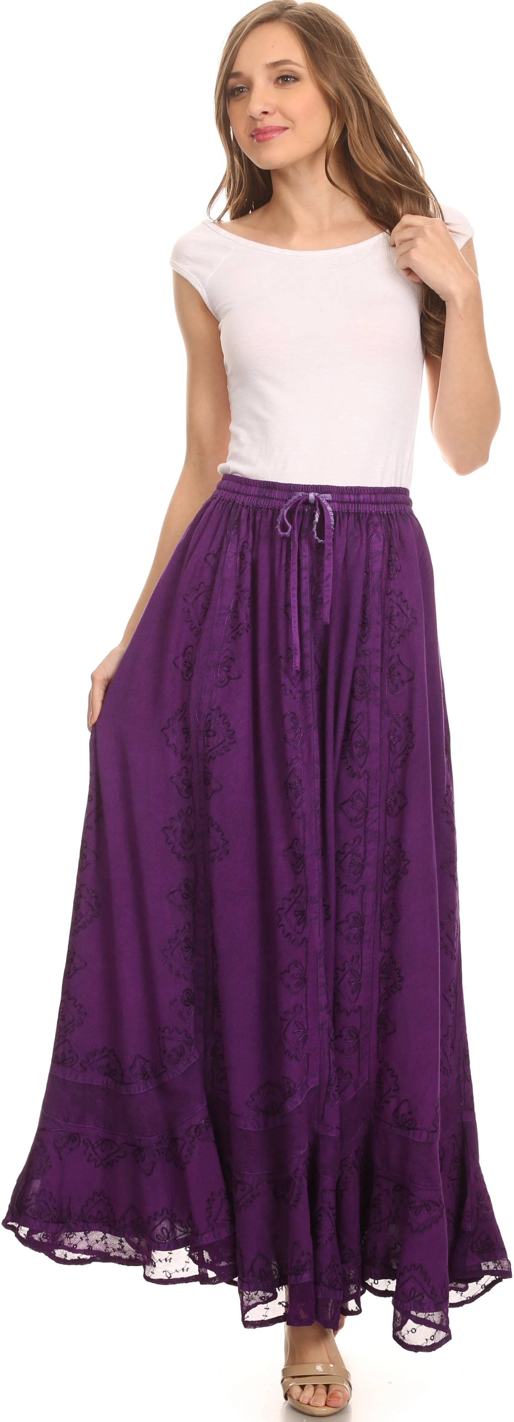 Sakkas Jaclyn Adjustable Skirt With Lace Embroidered Trim And Detailed Embroidery