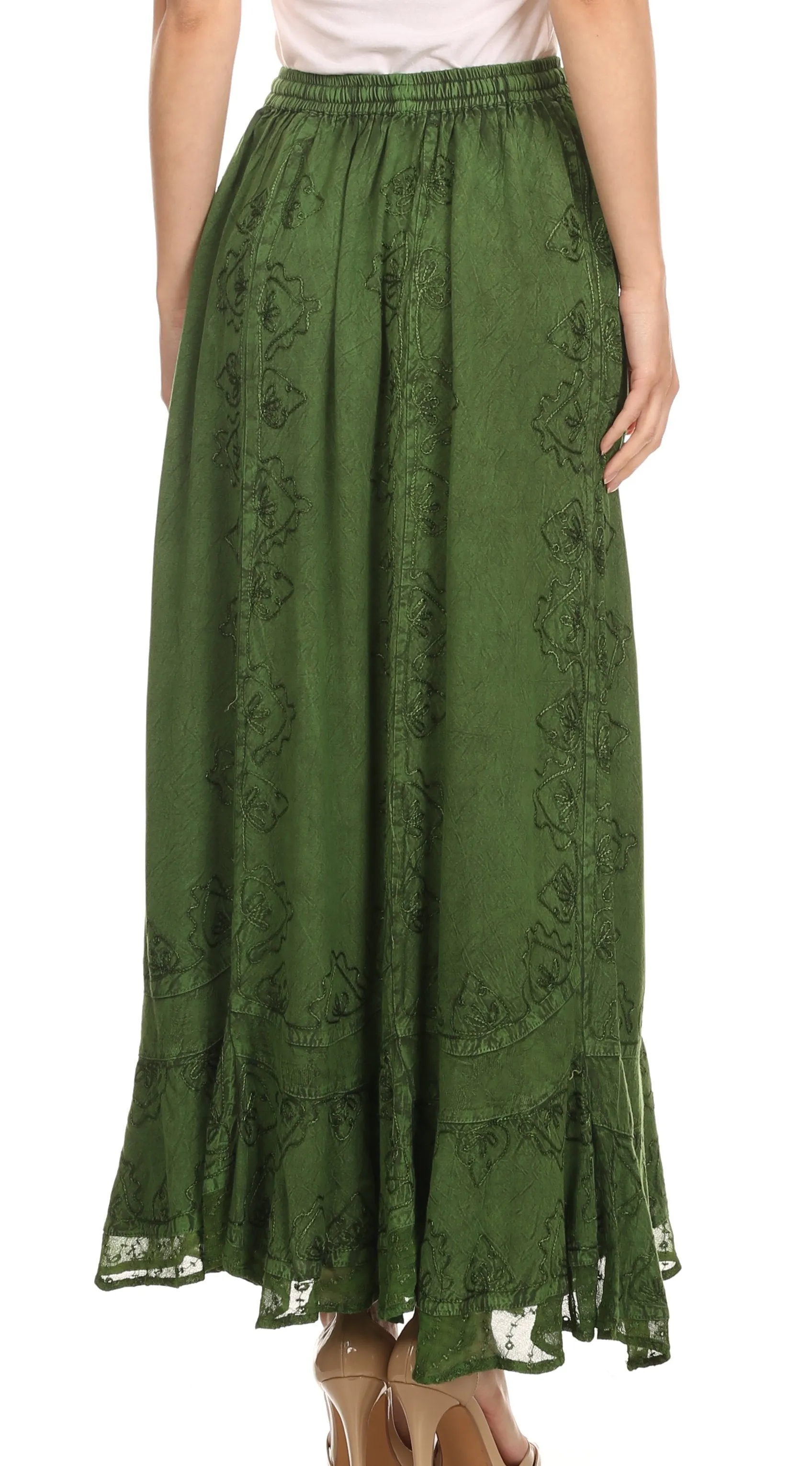 Sakkas Jaclyn Adjustable Skirt With Lace Embroidered Trim And Detailed Embroidery