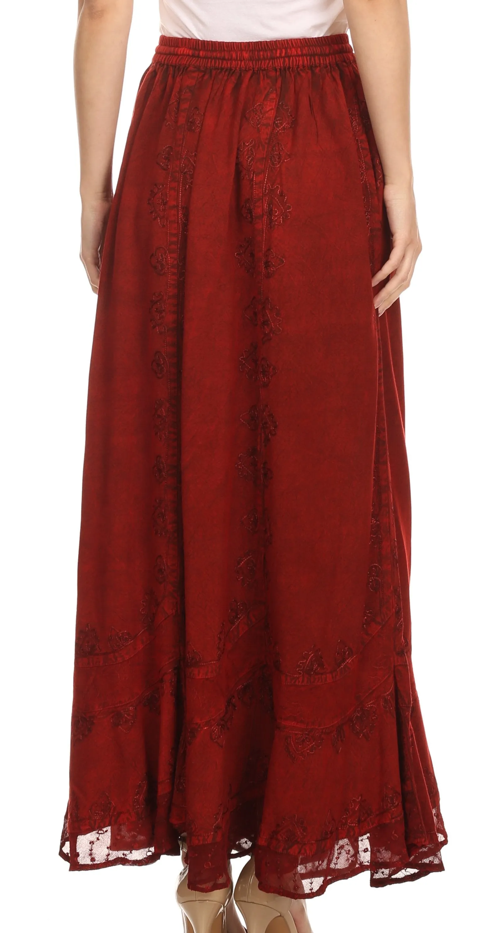 Sakkas Jaclyn Adjustable Skirt With Lace Embroidered Trim And Detailed Embroidery