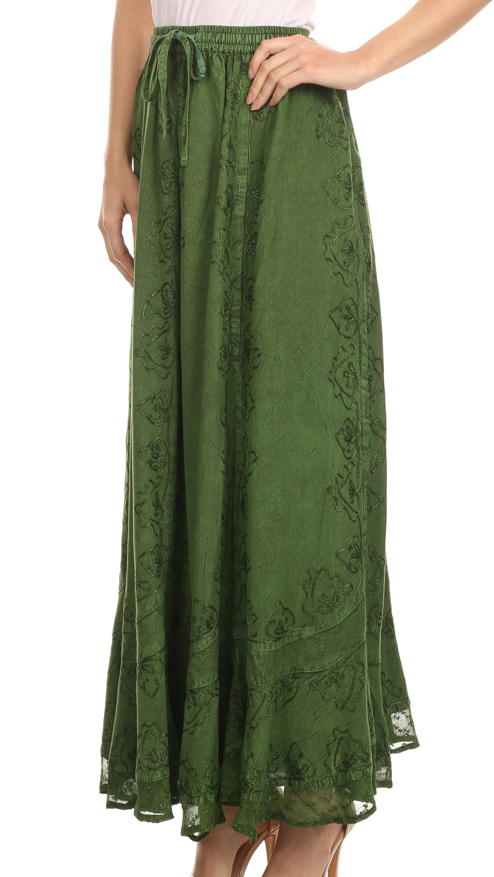 Sakkas Jaclyn Adjustable Skirt With Lace Embroidered Trim And Detailed Embroidery