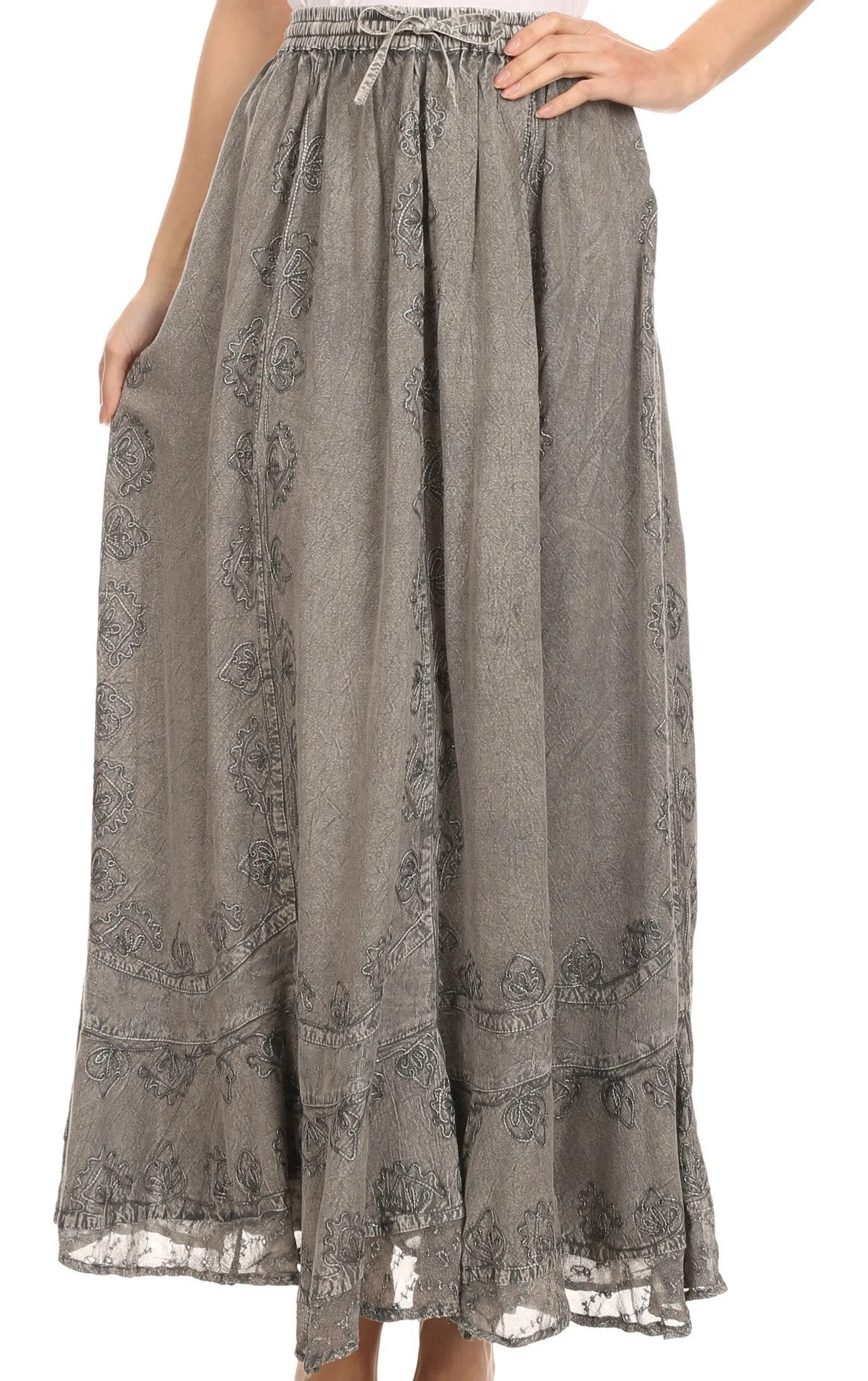 Sakkas Jaclyn Adjustable Skirt With Lace Embroidered Trim And Detailed Embroidery