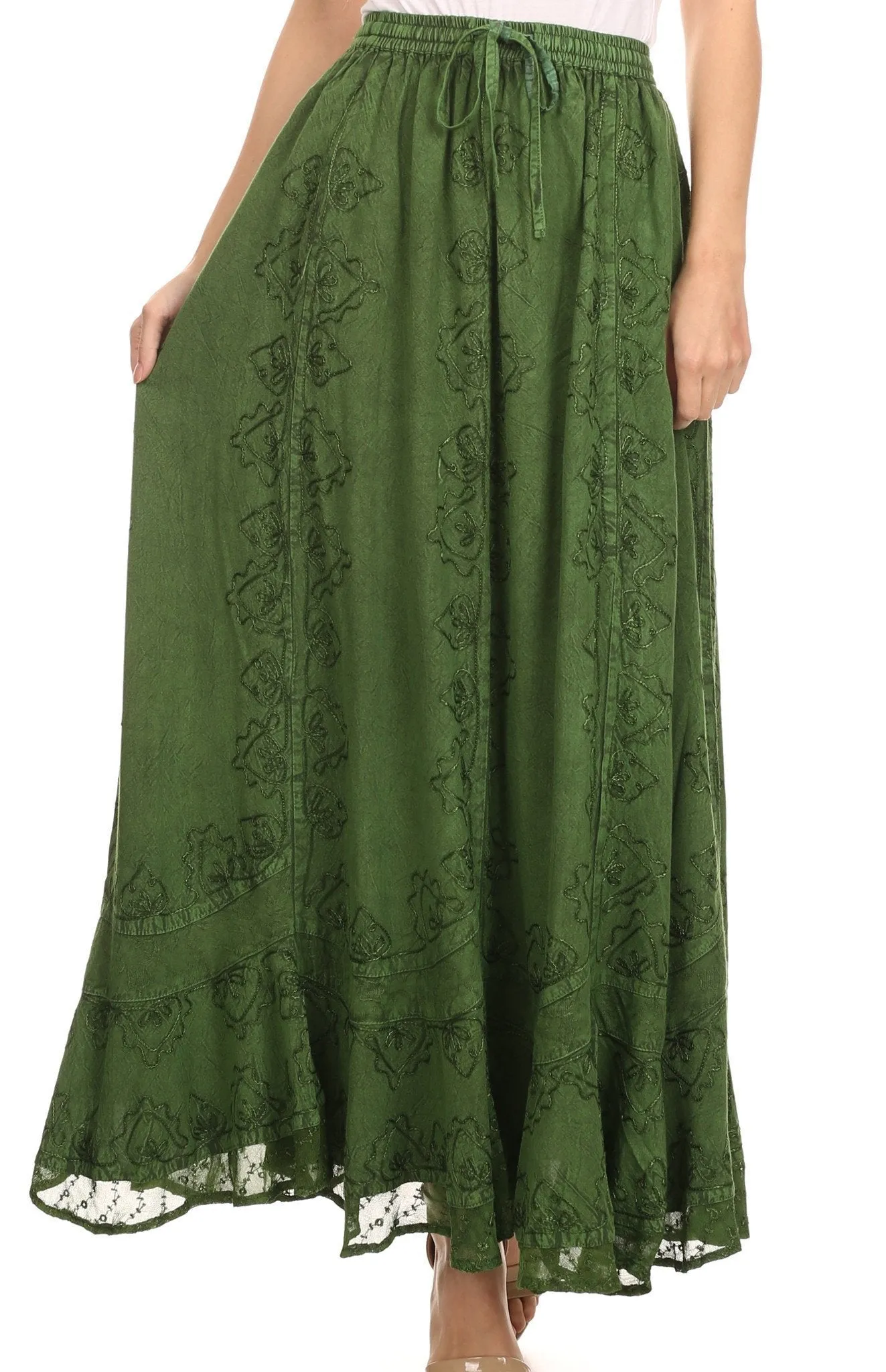 Sakkas Jaclyn Adjustable Skirt With Lace Embroidered Trim And Detailed Embroidery