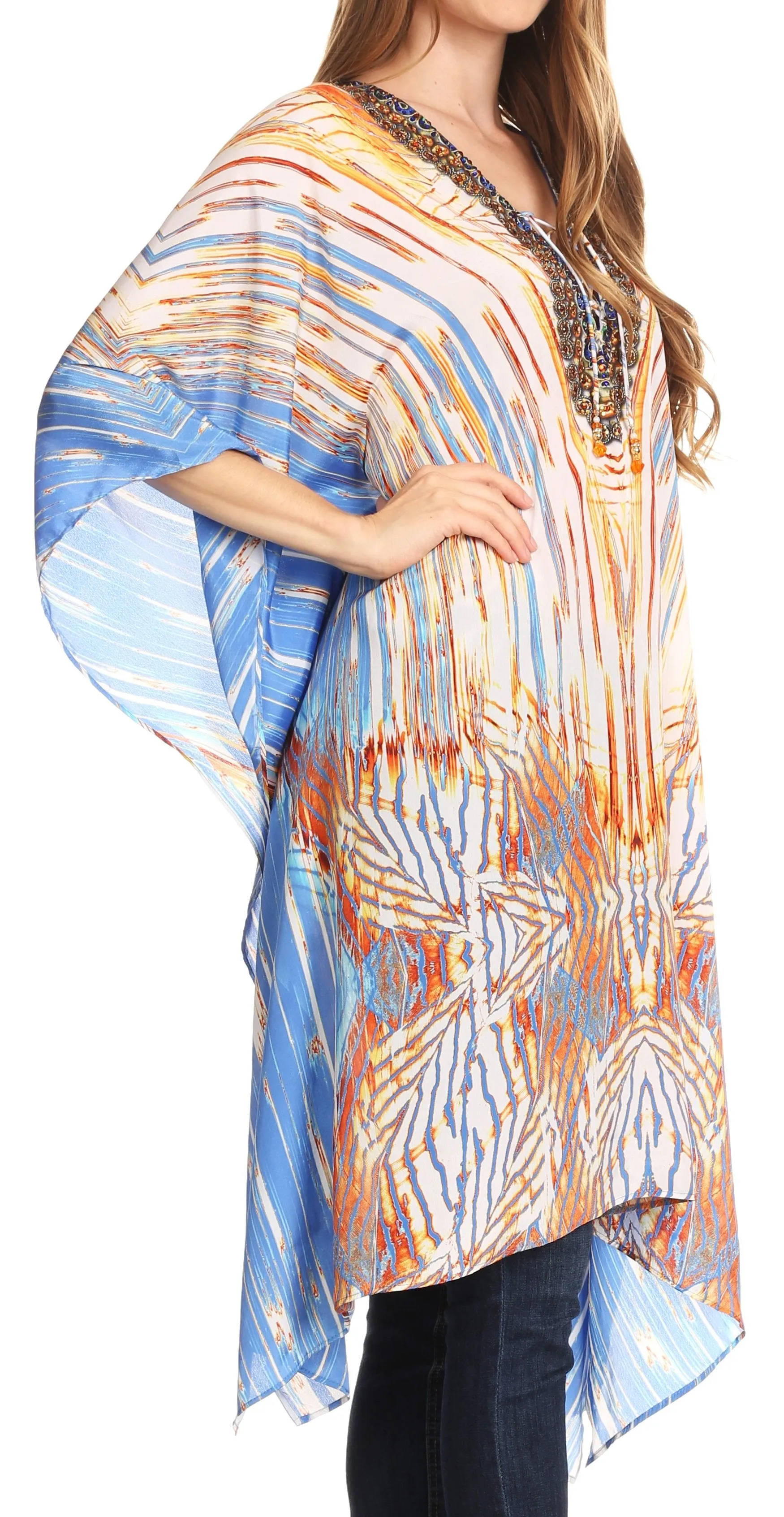 Sakkas Kristy Long Tall Lightweight Caftan Dress / Cover Up With V-Neck Jewels