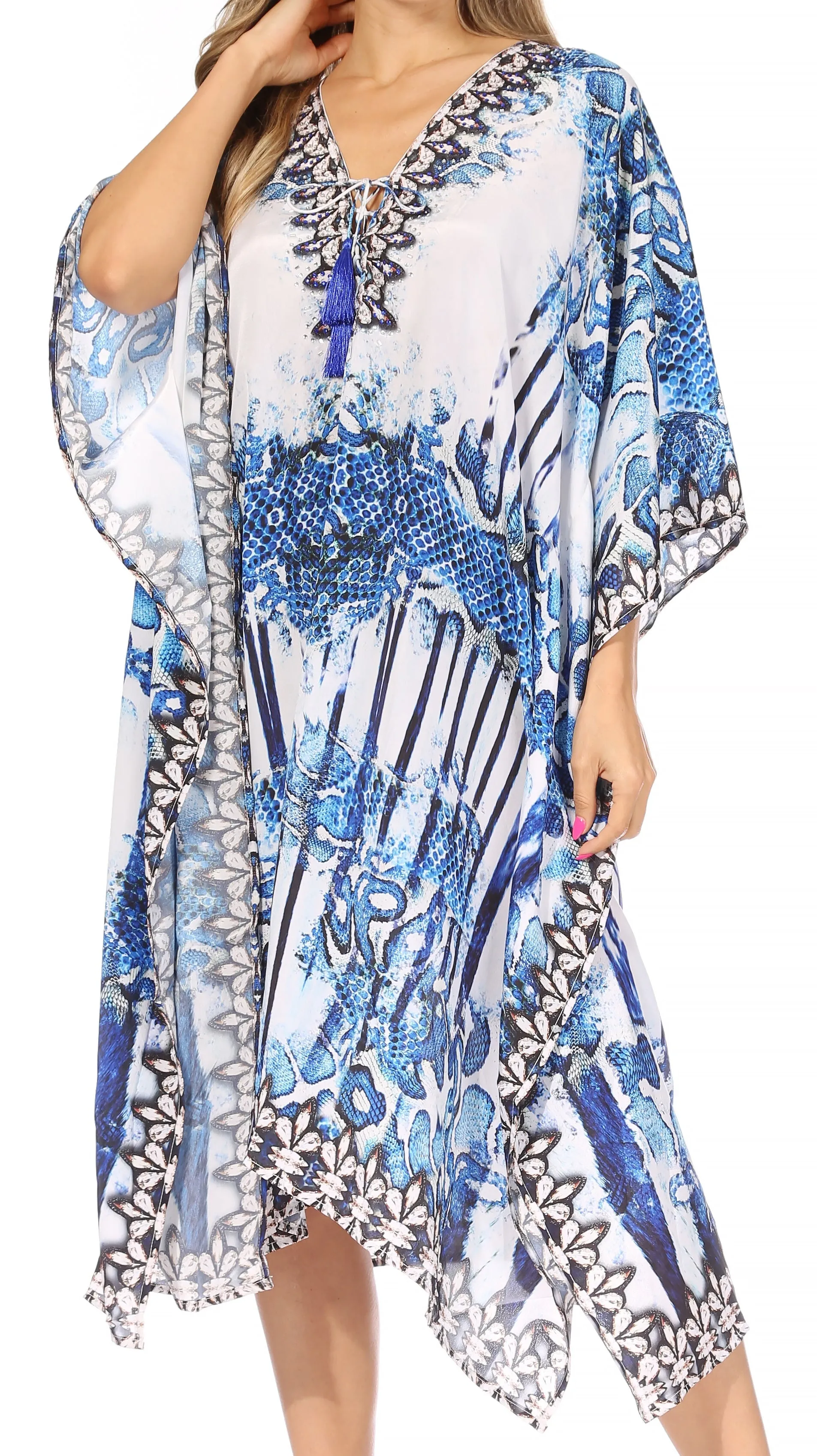 Sakkas Kristy Long Tall Lightweight Caftan Dress / Cover Up With V-Neck Jewels