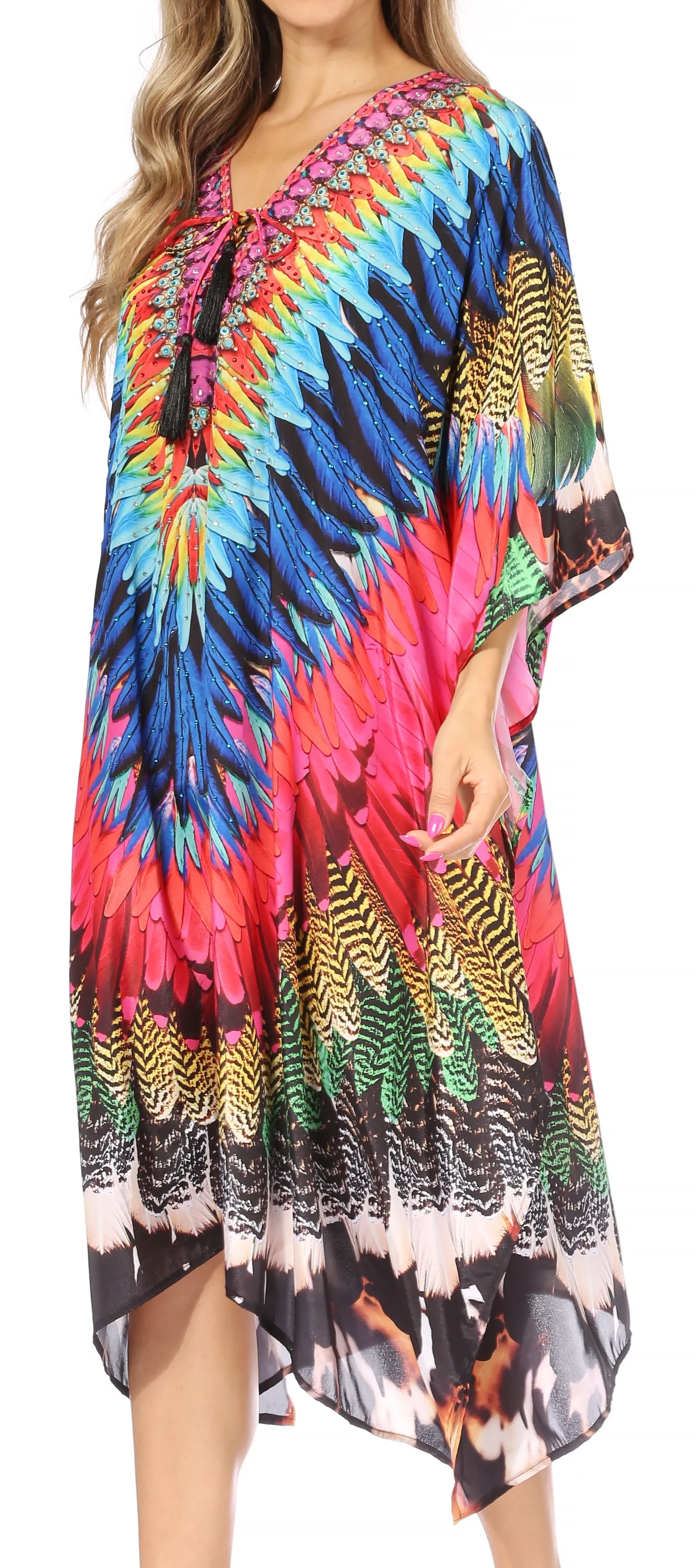 Sakkas Kristy Long Tall Lightweight Caftan Dress / Cover Up With V-Neck Jewels