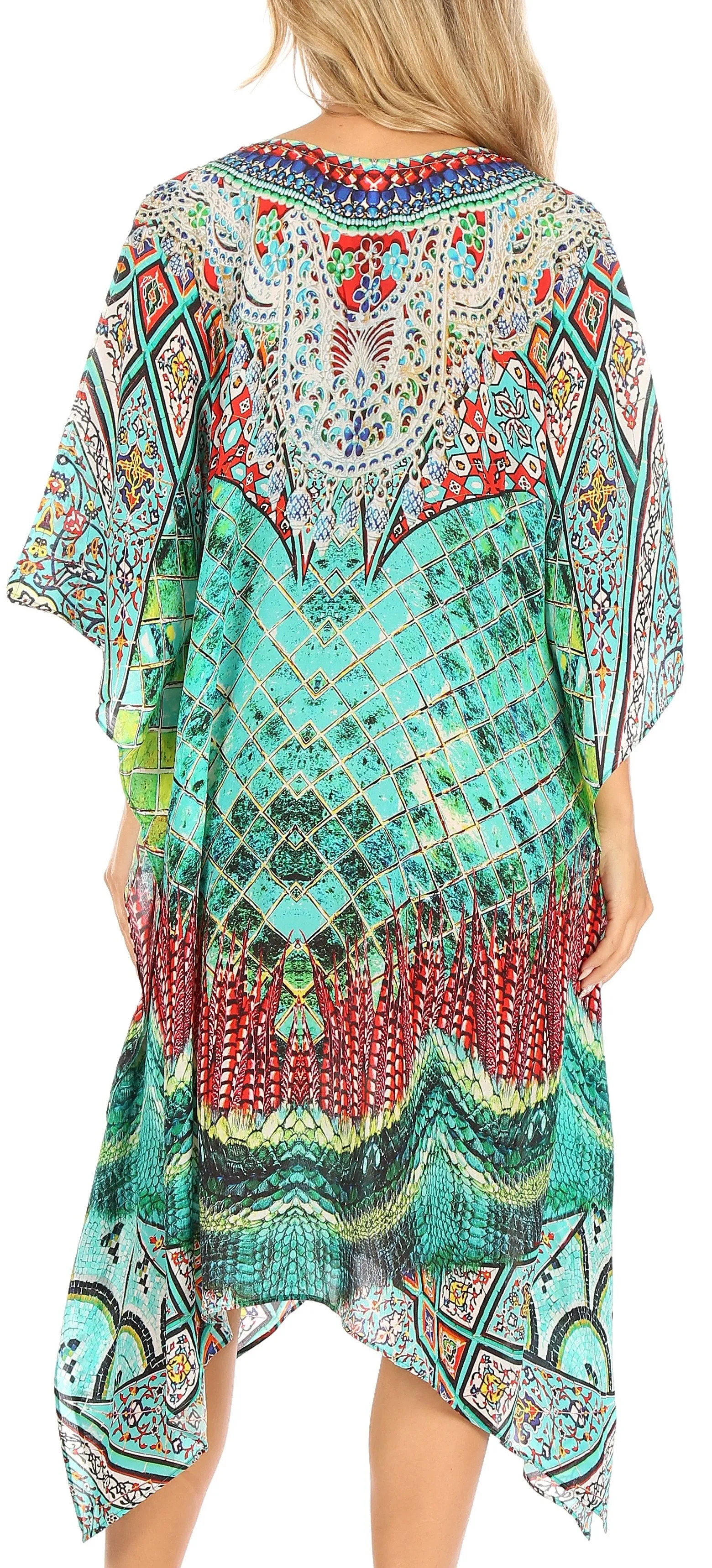 Sakkas Kristy Long Tall Lightweight Caftan Dress / Cover Up With V-Neck Jewels