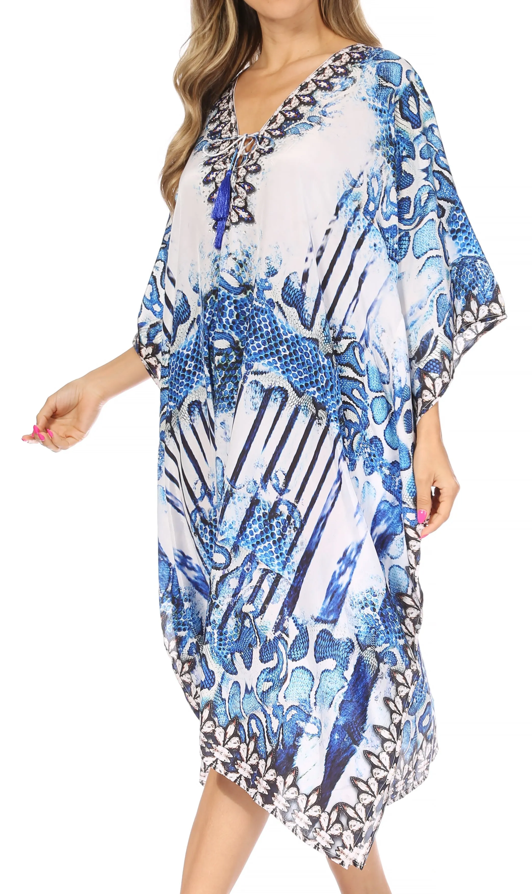 Sakkas Kristy Long Tall Lightweight Caftan Dress / Cover Up With V-Neck Jewels