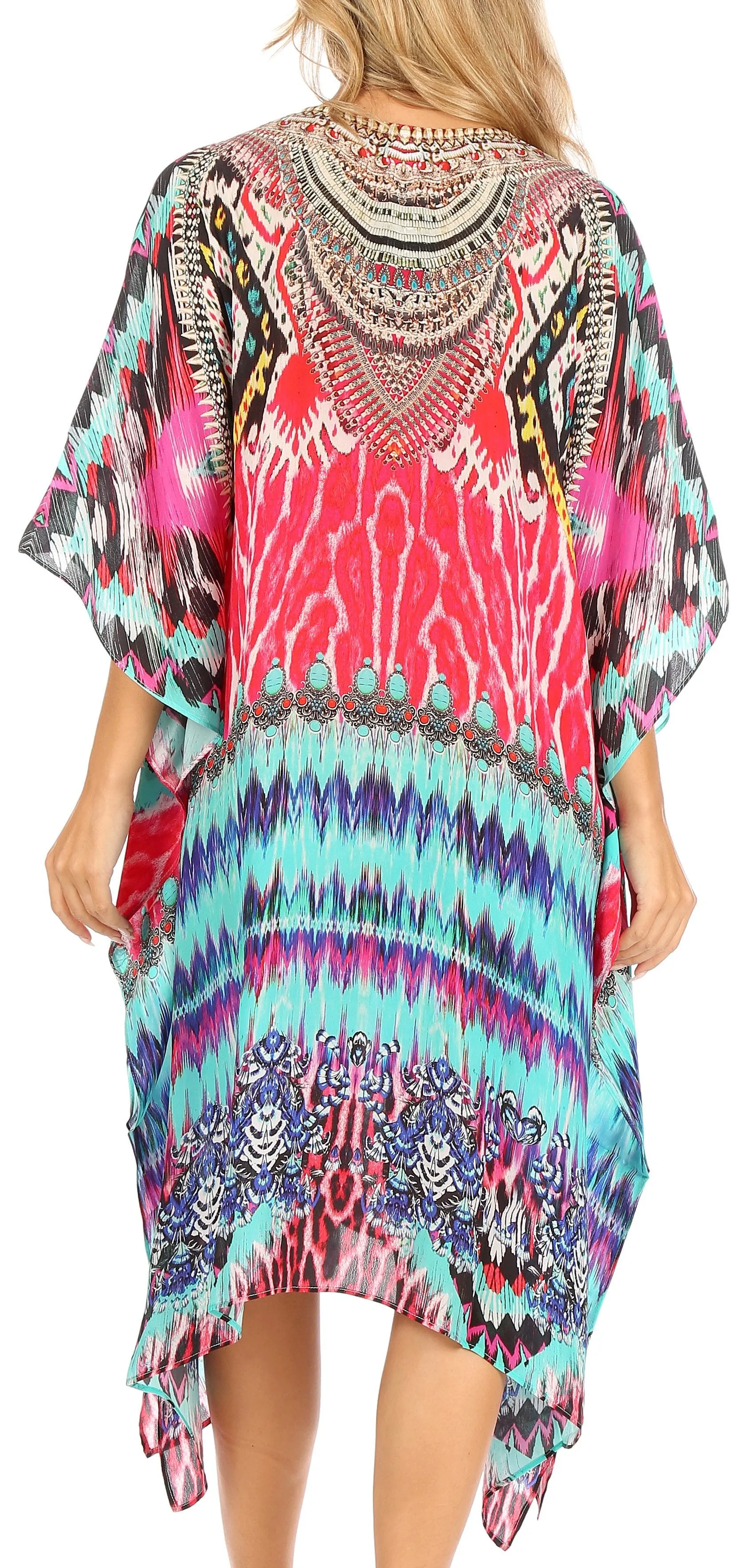 Sakkas Kristy Long Tall Lightweight Caftan Dress / Cover Up With V-Neck Jewels