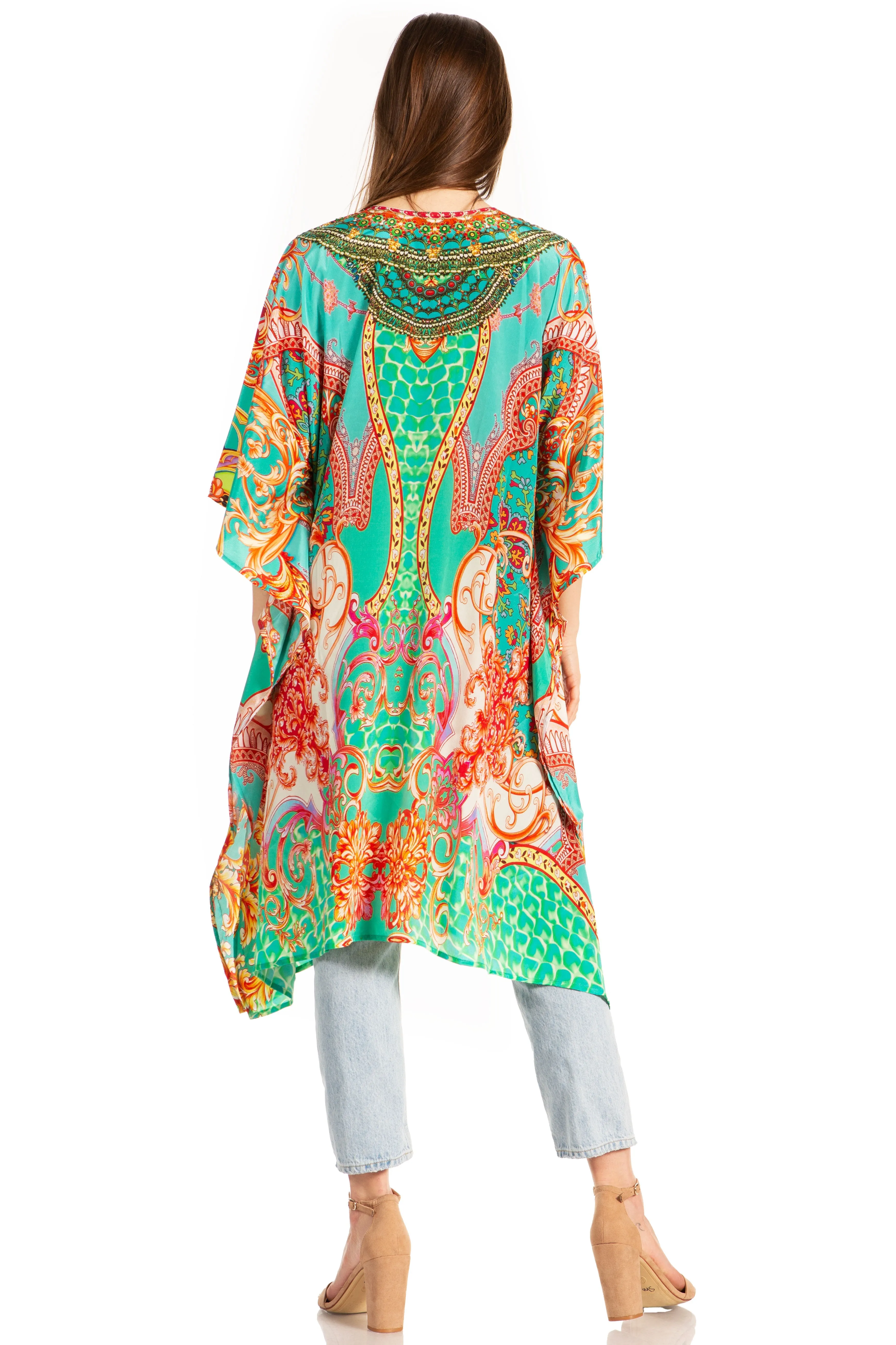 Sakkas Kristy Long Tall Lightweight Caftan Dress / Cover Up With V-Neck Jewels