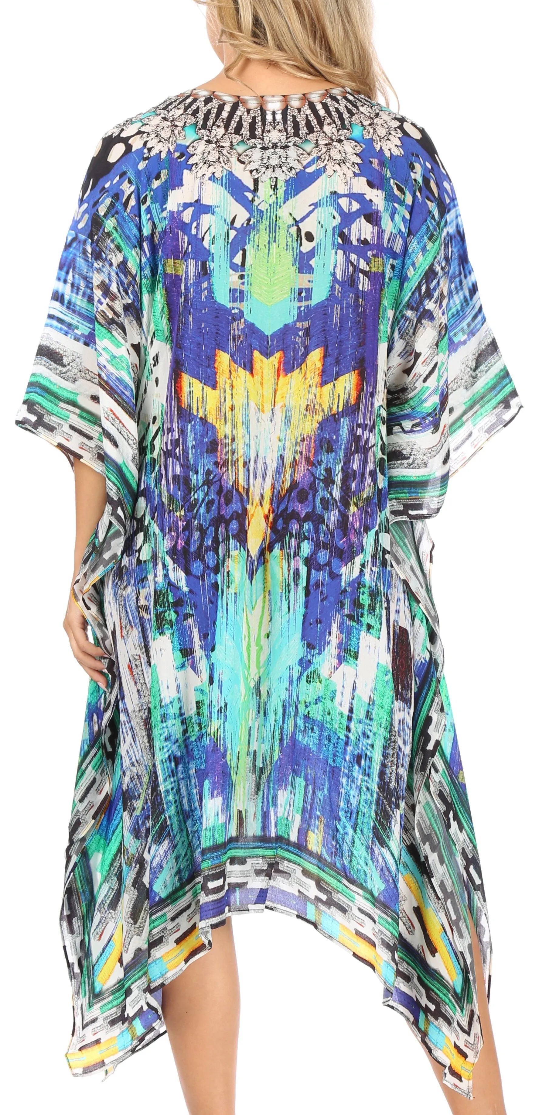 Sakkas Kristy Long Tall Lightweight Caftan Dress / Cover Up With V-Neck Jewels