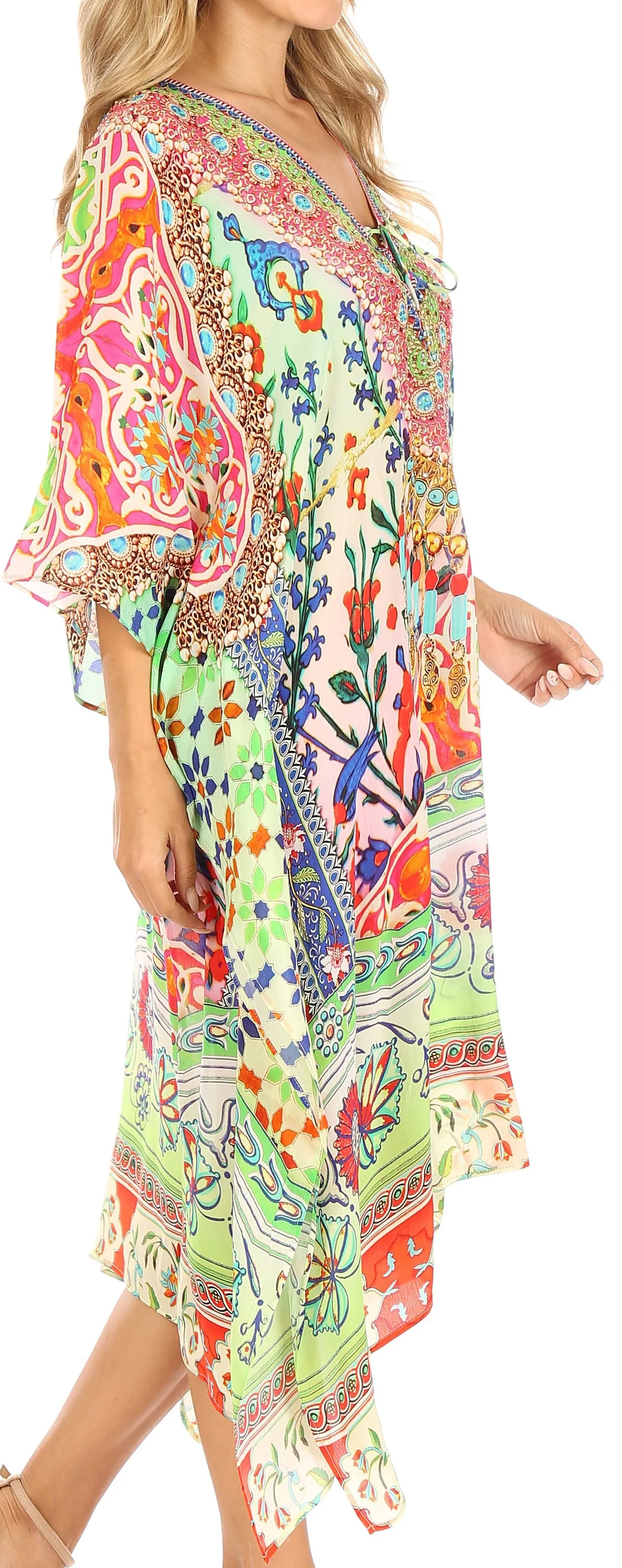 Sakkas Kristy Long Tall Lightweight Caftan Dress / Cover Up With V-Neck Jewels