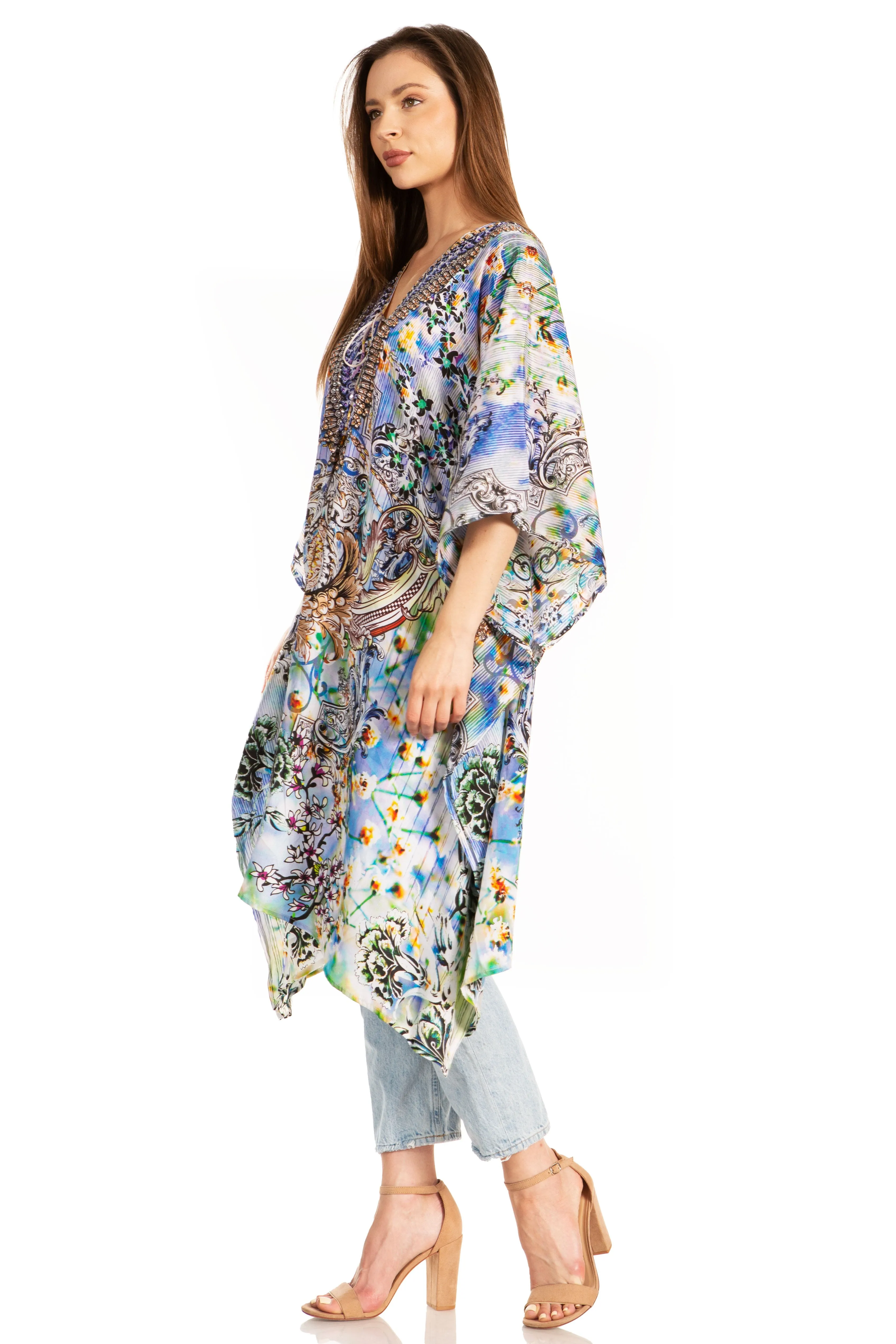 Sakkas Kristy Long Tall Lightweight Caftan Dress / Cover Up With V-Neck Jewels