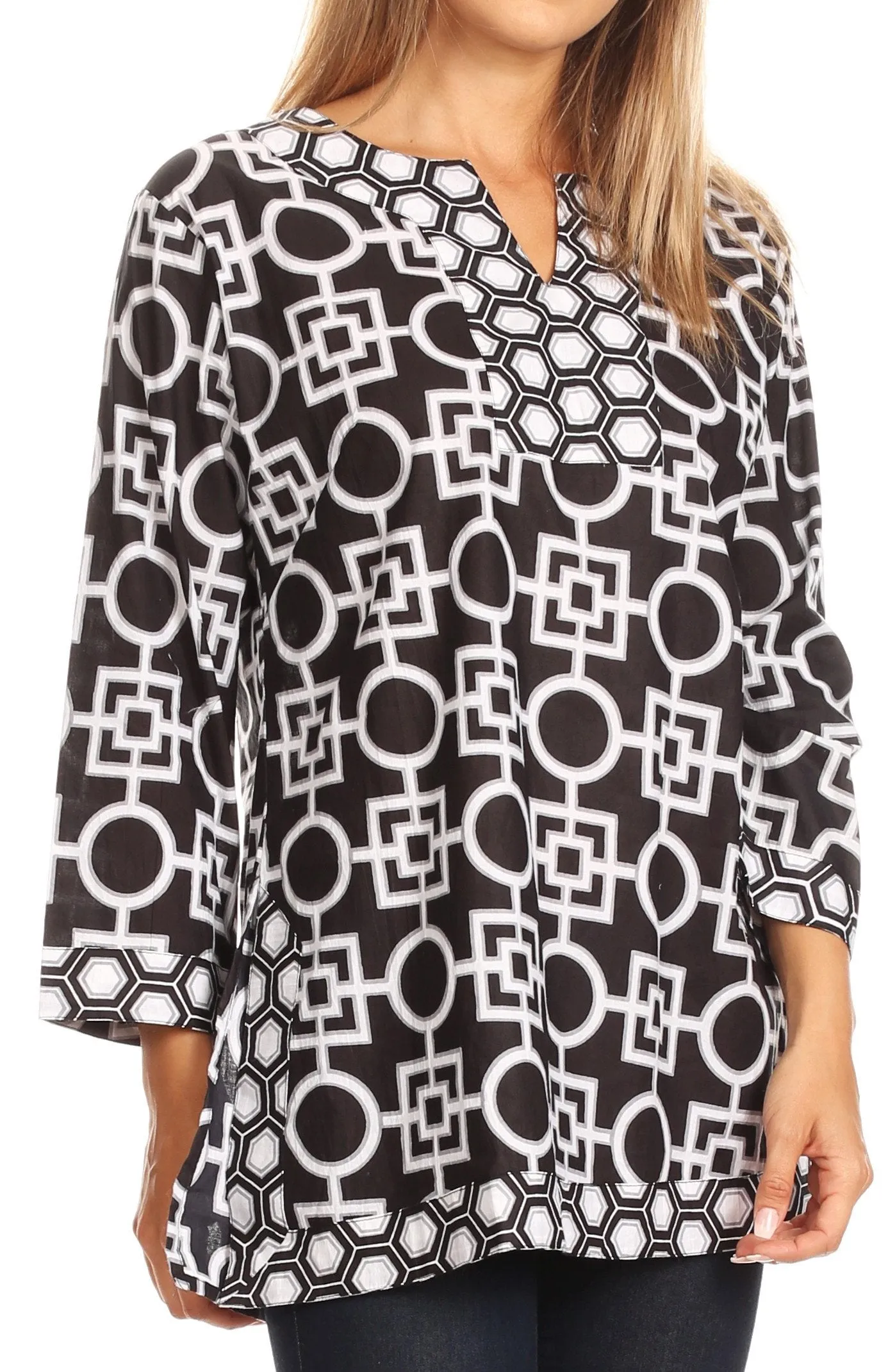 Sakkas Lara  Classic Effortless Rayon Printed Mosaic Tunic  / Blouse Top