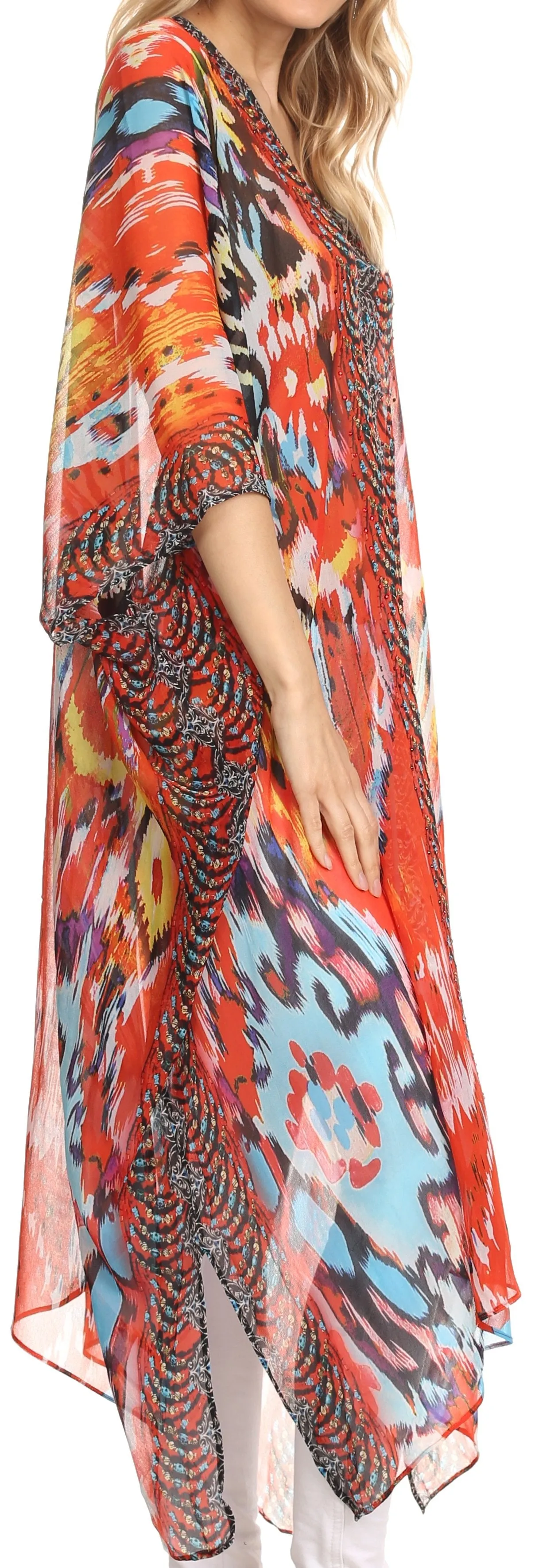 Sakkas Livi Scoop V Neck Wide Mid Length Caftan Dress / Cover Up