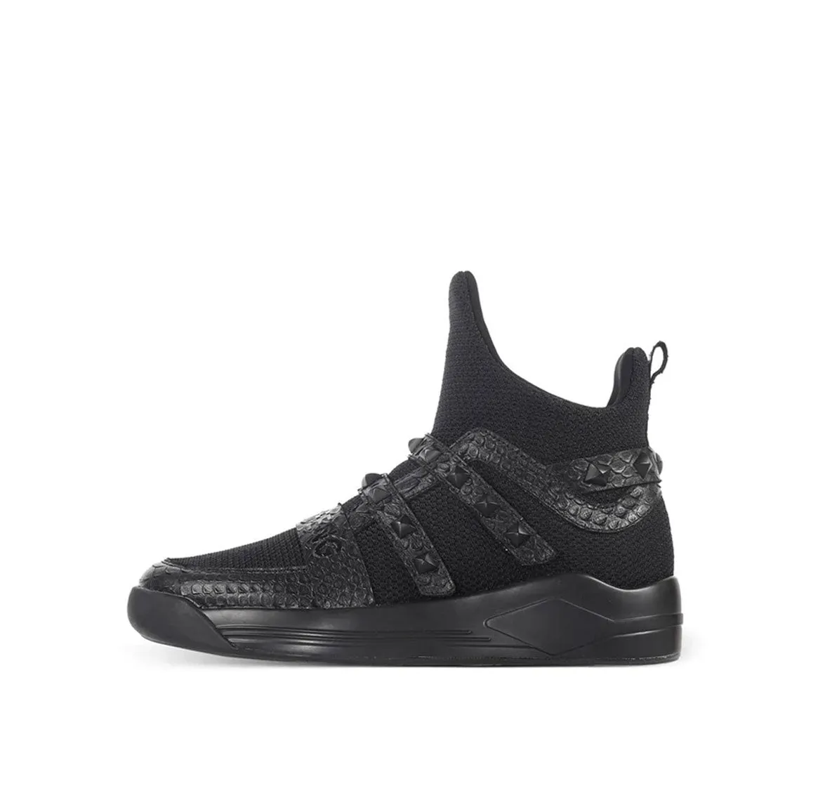 SKYTRACK Mesh Knit High Rivet Leather Black