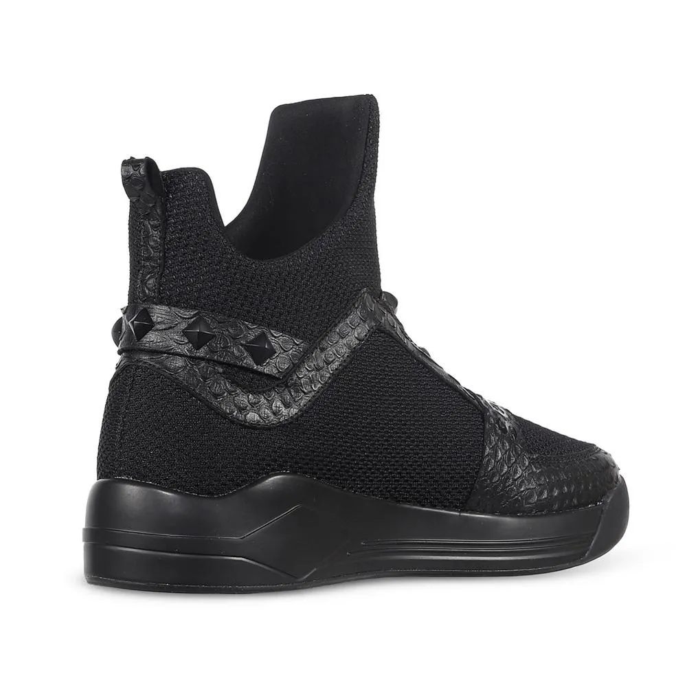 SKYTRACK Mesh Knit High Rivet Leather Black