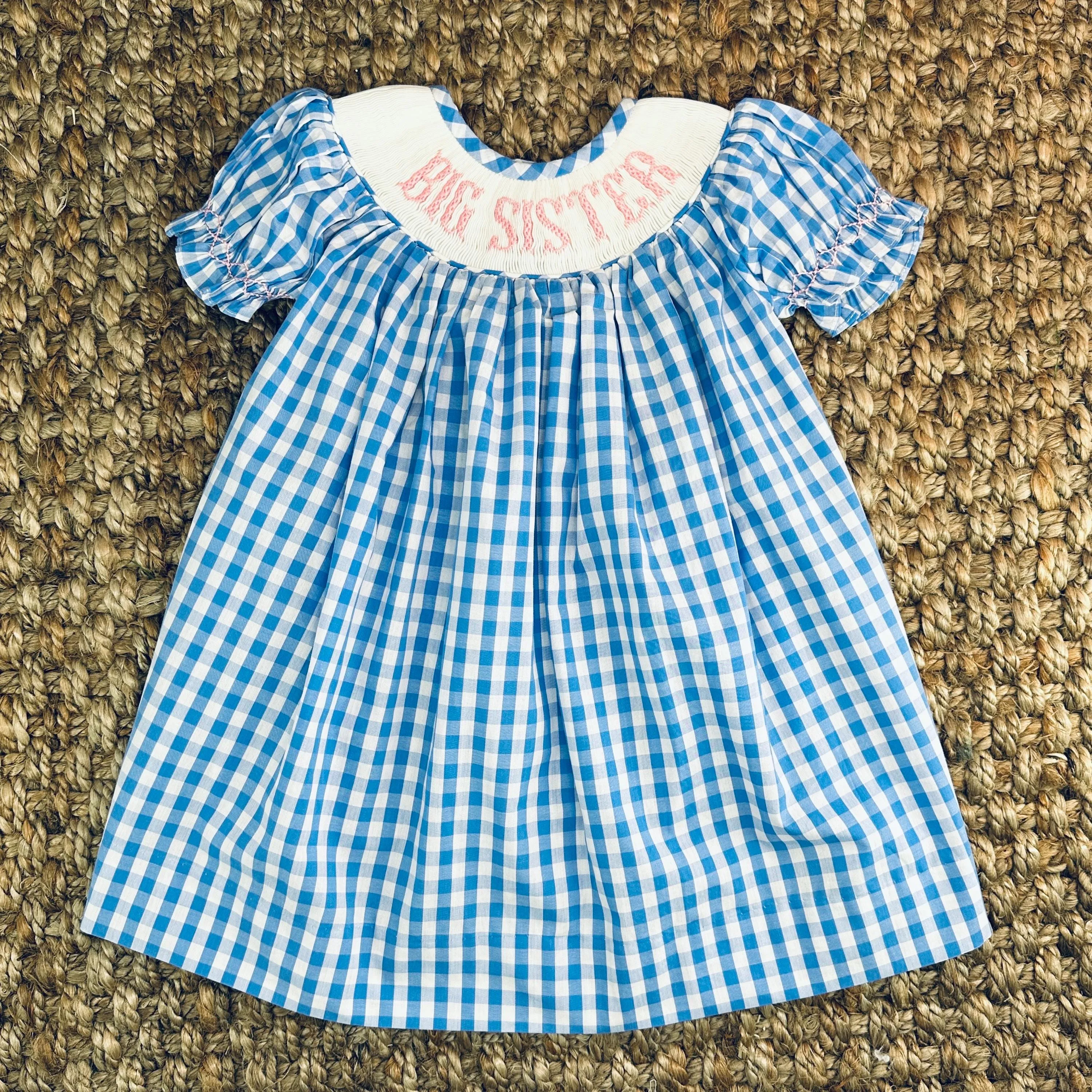 Smocked Big Sister Blue Gingham Dress