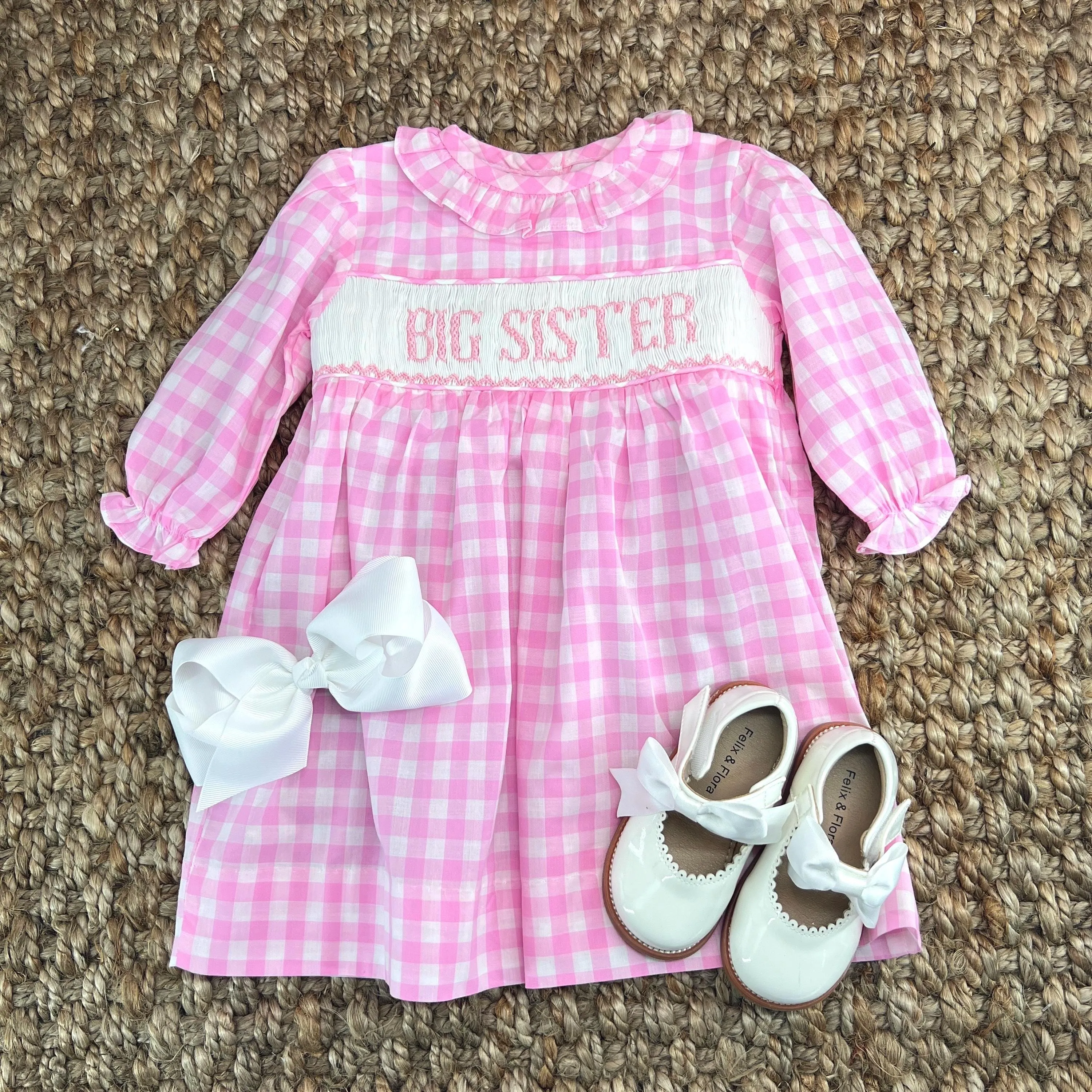 Smocked Big Sister Dress in Long Sleeve Gingham