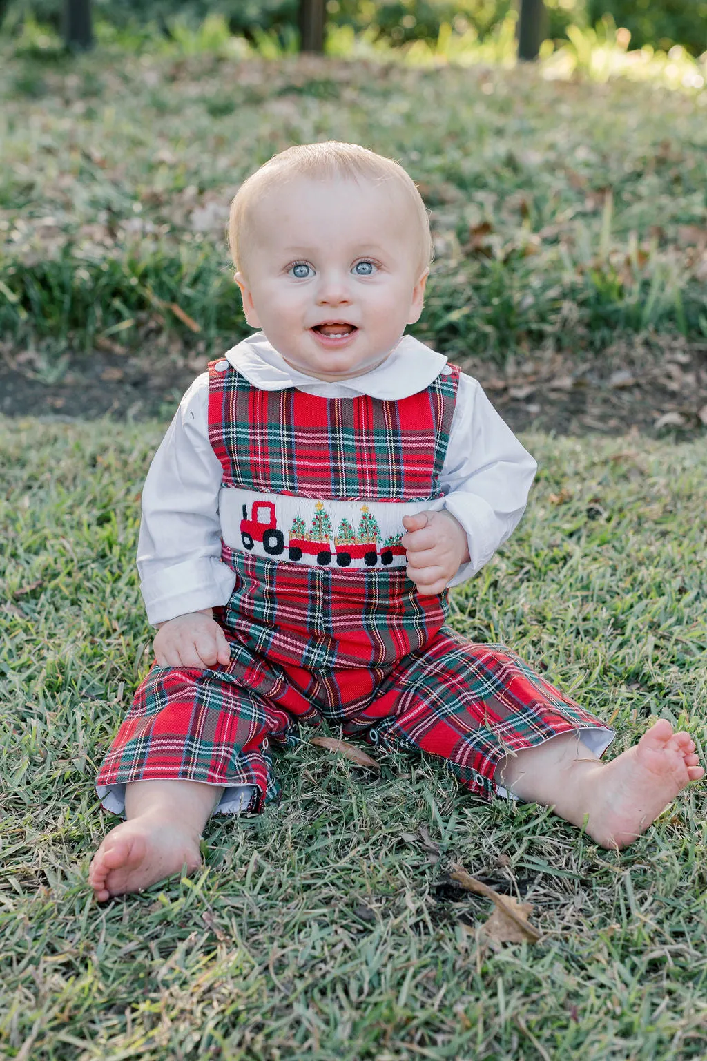 Smocked Christmas Tractor and Tree Longall