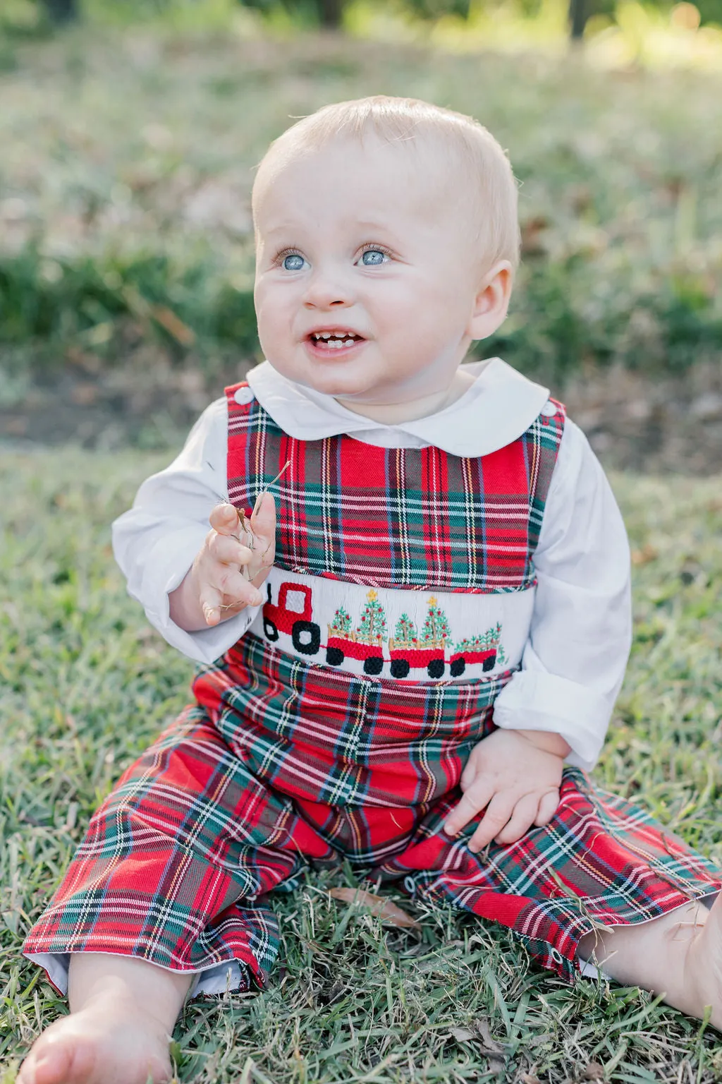 Smocked Christmas Tractor and Tree Longall