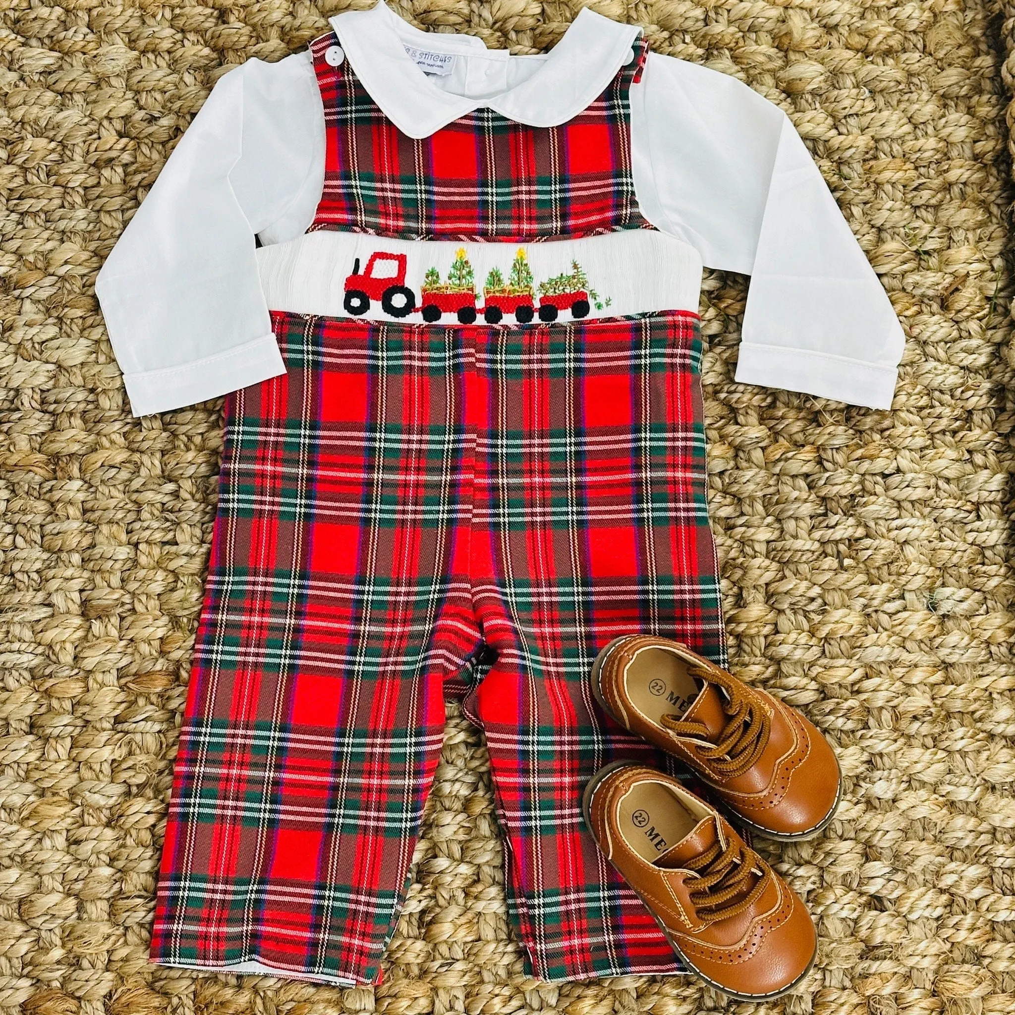 Smocked Christmas Tractor and Tree Longall