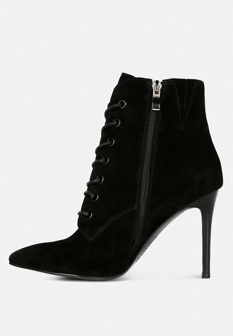 SULFUR Black Suede Leather Stiletto Ankle Boot