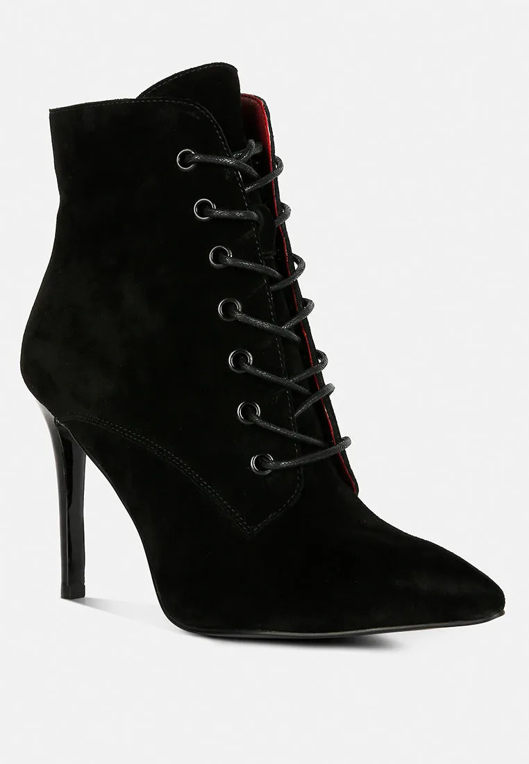 SULFUR Black Suede Leather Stiletto Ankle Boot