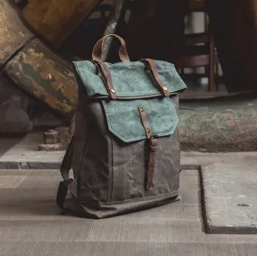 Handmade Leather and Waxed Canvas Vintage Unisex School Bag Travel Backpack Rucksack NX098