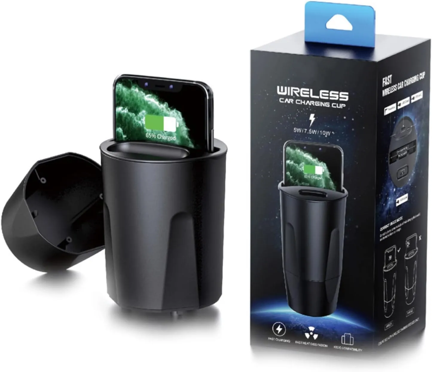 Wireless Car Charger Cup Holder, USB/USB C Wireless Car Phone Charger