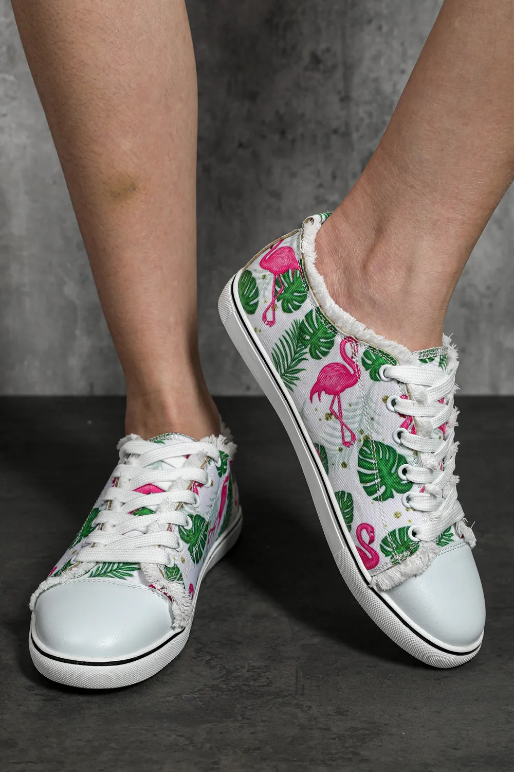 Women's Fresh Flamingo Print  Canvas Shoes Lace Up Sneakers