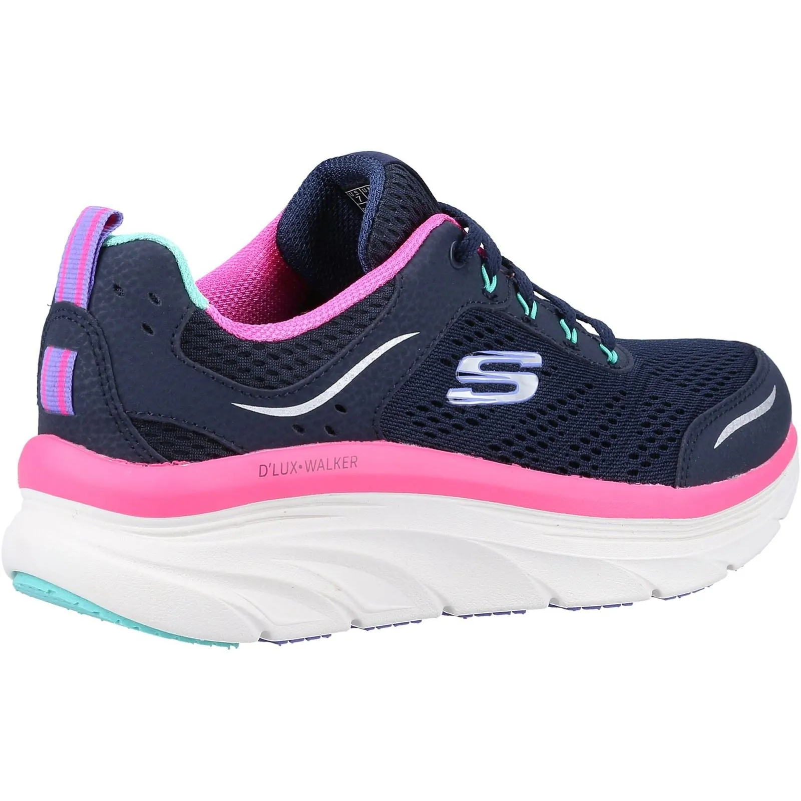 Women's Wide Fit Skechers 149023 D'lux Walker Infinite Motion Sports Sneakers - Navy/Multi