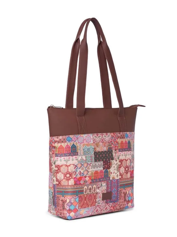 ZOUK Kutch Gamthi Abstract Printed Women's Jute Handcrafted Vegan Leather Multicolor Everyday Tote